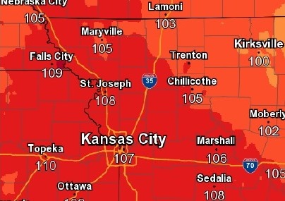 Today's maximum heat index. (National Weather Service graphic)