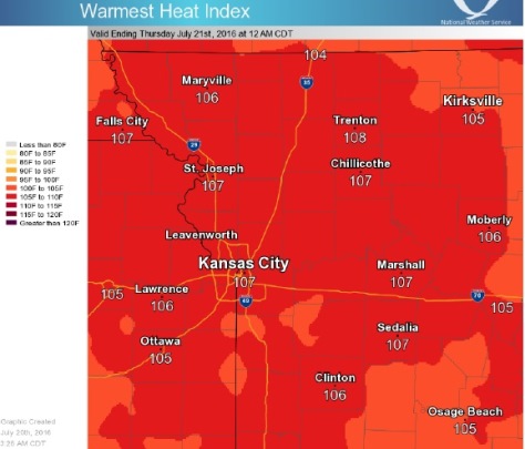 Warmest heat index (National Weather Service graphic)