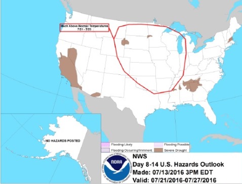 Three is the potential of a prolonged period of dangerous heat from the middle of next week through at least next weekend, according to the National Weather Service. (National Weather Service graphic)