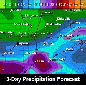 Rain during the next three days is predicted to be around a half-inch. (National Weather Service graphic)