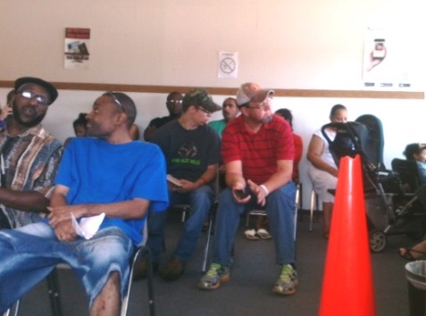 Waiting around at the drivers' license station on Thursday.