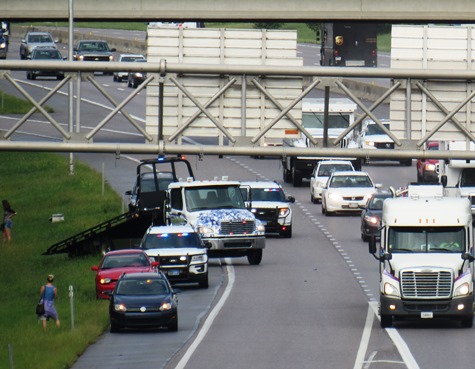 Another crash was on eastbound I-70 near 72nd Street in Kansas City, Kan., on Thursday morning Aug. 25. (Staff photo by Mary Rupert)