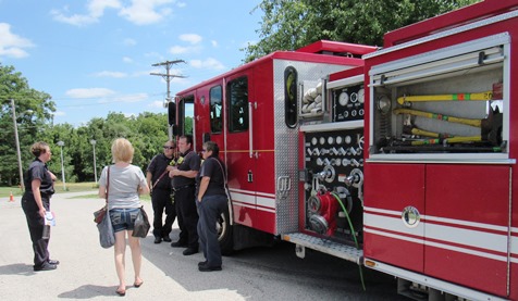 A Kansas City, Kan., fire apparatus was on display Saturday at the Grinter Summerfest, 78th and K-32. The free event continues through 4 p.m. Saturday. (Staff photo)