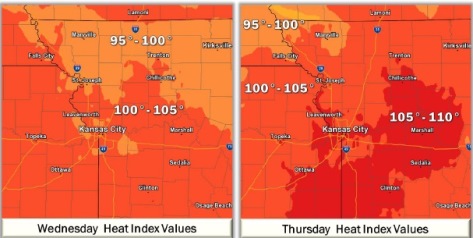 The heat index for Wednesday and Thursday. (National Weather Service graphic)