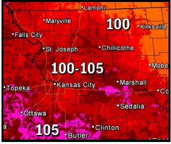 Highest heat index Wednesday (National Weather Service graphic)