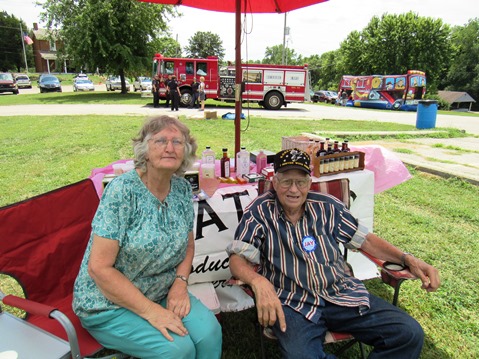 Gloria and Homer Collier, Kansas City, Kan., offered Watkins products at a booth at the Grinter Summerfest on Saturday. The free event continues until 4 p.m. Saturday at 78th and K-32. (Staff photo)