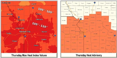 Heat advisory in effect Thursday. (National Weather Service graphic