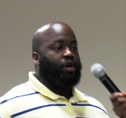 Kendon McClaine talked at the forum about more involvement needed by the churches. (Staff photo by Mary Rupert)