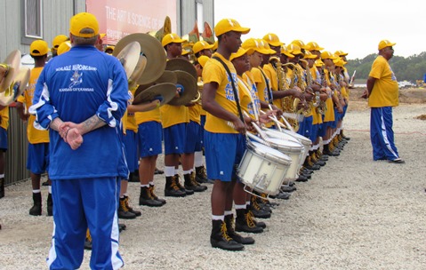 The Schlagle High School band performed at the groundbreaking ceremony today for the new Amazon distribution facility in Kansas City, Kan. (Staff photo by Mary Rupert)