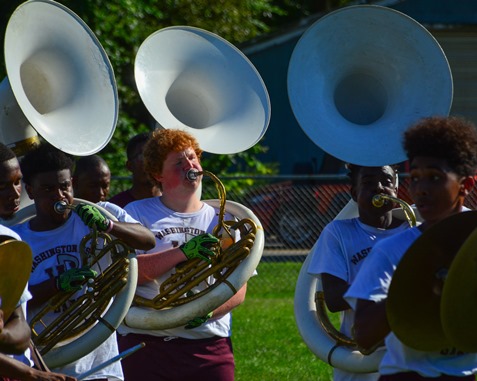 Members of the Washington High School Marching Band participated in a Battle of the Bands with Wyandotte High School following the Leavenworth Road Parade. (Photo by Brian Turrel)