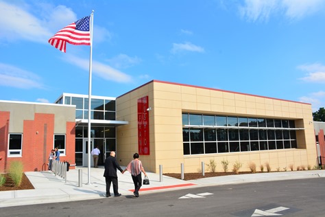 Visitors entered Frank Rushton Elementary School prior to the dedication of the new school building on Sept. 13.  (Photo by Brian Turrel)