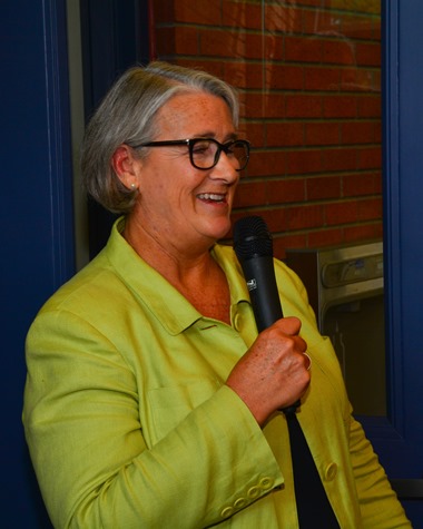 Mary Welsh, principal of Frank Rushton Elementary School, addressed the crowd at the dedication of the new school building on Sept. 13. (Photo by Brian Turrel)