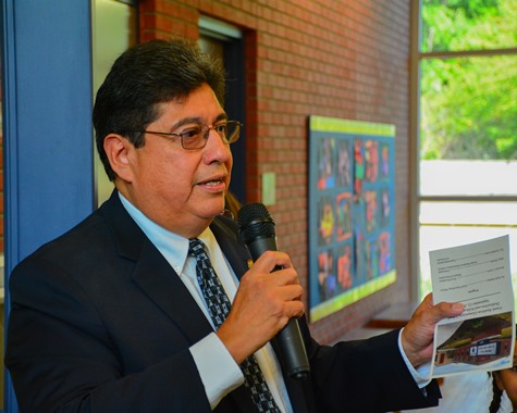 State Rep. Louis Ruiz, D-31st Dist., addressed the crowd at the dedication of the new Frank Rushton Elementary School building on Sept. 13.  Rep. Ruiz discussed the importance of education funding at the state level. (Photo by Brian Turrel)