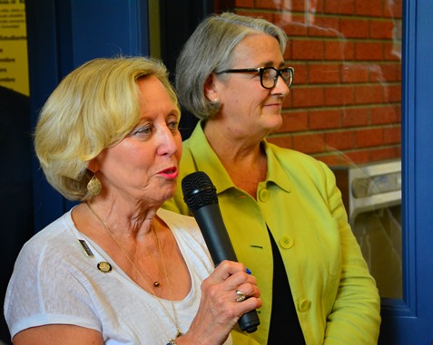 State Sen. Pat Pettey, D-6th Dist., addressed the crowd at the dedication of the new Frank Rushton Elementary School building on Sept. 13 as school principal Mary Welsh looked on.  Sen. Pettey discussed changes in the Legislature and opportunities for new action on education funding. (Photo by Brian Turrel)