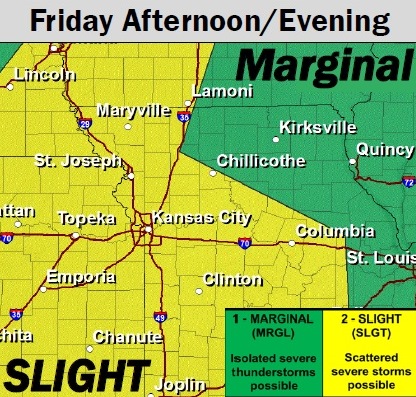 Wyandotte County is under a slight risk for severe thunderstorms this afternoon. (National Weather Service graphic)