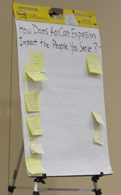 Some participants in the Medicaid expansion forum left sticky notes on a board at the forum Thursday. (Staff photo)