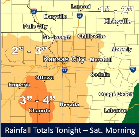 Rainfall totals tonight through Saturday morning (National Weather Service graphic)