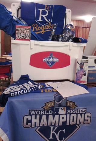 A cooler full of Royals collectibles items is one of the silent auction items at the Slovenefest Saturday. (Staff photo)