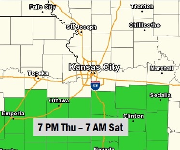 Flash flood watch expected south of the Kansas City area. (National Weather Service graphic)