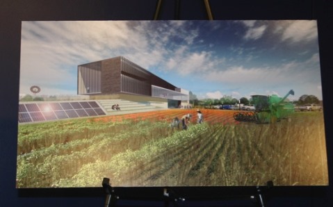 An artist's rendition of the proposed American Royal development in western Wyandotte County. The artist's rendition was on display at the announcement today at the Media Center of the Kansas Speedway.