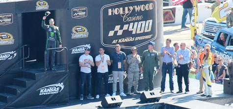 Driver Kurt Busch was introduced before the start of Sunday's race at Kansas Speedway. (Fan photo)