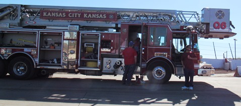 Fire and police vehicles are on display at the “Cops, Cars, Bike Show and Wife Carry (Fireman’s Challenge)" today at Lakeside Speedway. It is sponsored by the Reola Grant Center. (Staff photo)