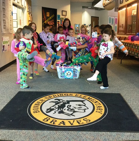 Bonner Springs Elementary students collected more than 1,000 pairs of socks for the needy recently in a community service project. (Bonner Springs School District photo)