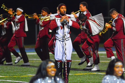 The Washington High School Marching Band performed at halftime of the football game against Harmon on Oct. 14. (Photo by Brian Turrel)