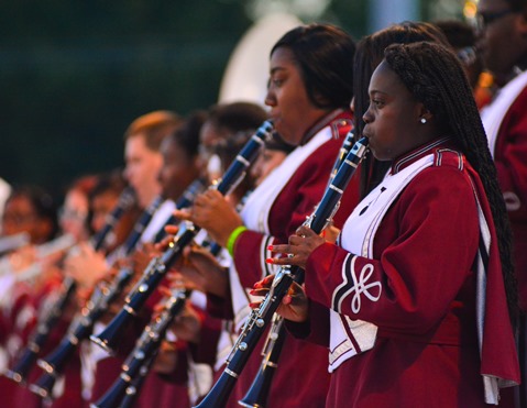 The Washington High School Marching Band performed before the start of the football game against Harmon on Oct. 14. (Photo by Brian Turrel) 