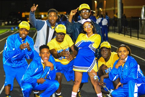 Members of Schlagle High School's senior class struck a playful pose following the Senior Night ceremony. (Photo by Brian Turrel)