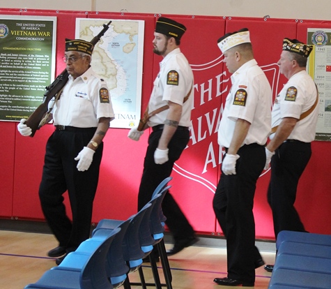 VFW Post 6401 retired the colors at the Wyandotte County Veterans Day Commemoration Saturday, Nov. 5, at the Salvation Army Harbor Light Village, 6723 State Ave., Kansas City, Kan. (Photo by Steve Rupert)