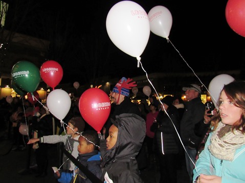 Hundreds of people counted down with Santa Claus at  tonight's holiday lighting ceremony at the Legends Outlets in Kansas City, Kan. (Staff photo by Mary Rupert)