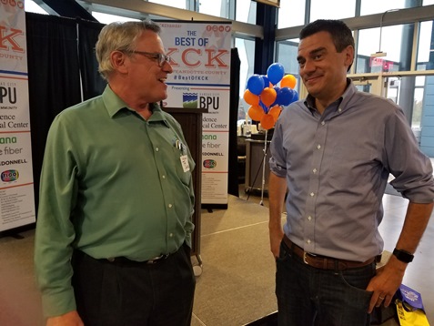 Tom Davis, left, of Security National Bank and U.S. Rep. Kevin Yoder, R-3rd Dist. Scenes from the annual “Best of KCK” event held Wednesday by the Kansas City, Kan., Area Chamber of Commerce at Children’s Mercy Park, Kansas City, Kan. (Photo by William Crum)