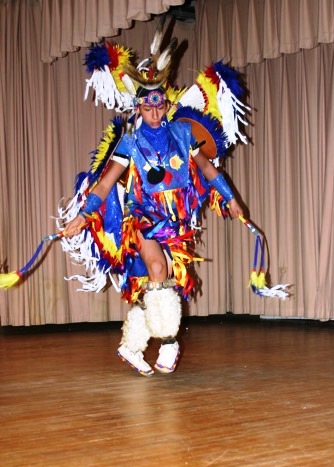 Caleb Garcia, a Wyandotte Indian dancer, performed at the meeting. (Photo by Murrel Bland)