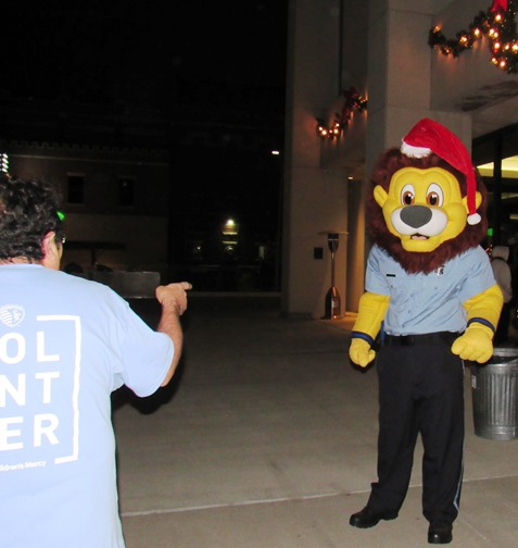 Costumed characters were at the holiday lighting ceremony Friday night at Kansas City, Kan., City Hall. (Staff photo by Mary Rupert)