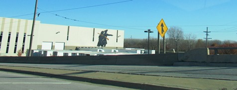 The new Lewis and Clark metal mural is visible from the roadway near Kaw Point Park in Kansas City, Kan.