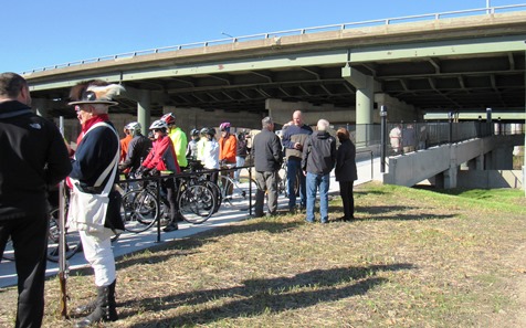 The Kaw Point Park Connector Trail  bike and walking path leads upward, under a bridge.   (Staff photo by Mary Rupert)