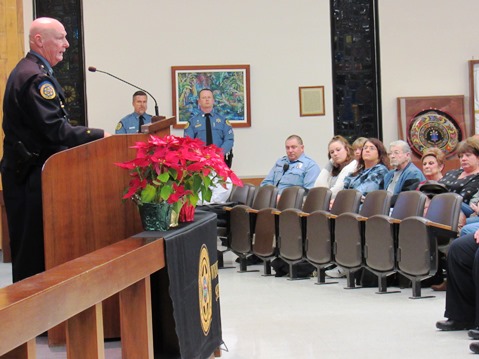 Sheriff Don Ash addressed an audience at the deputies’ graduation ceremony Dec. 15 at Kansas City, Kan., City Hall. (Staff photo by Mary Rupert) 