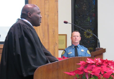 Wyandotte County District Court Judge Timothy Dupree addressed new sheriff’s deputies Dec. 15 at graduation ceremonies at Kansas City, Kan., City Hall. (Staff photo by Mary Rupert) 