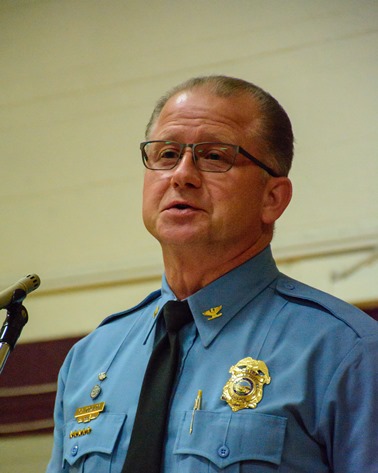 Kansas City, Kan., Police Chief Terry Ziegler spoke to the crowd Dec. 13 at the community dialogue on reducing violence. (Photo by Brian Turrel)